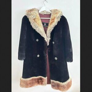 Vintage Hudson's Bay Company Long Thick Coat Lined Fur Pockets Trim M